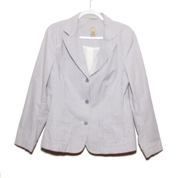 Vintage LL Bean Striped Blazer Jacket Size 12 Cotton Blend - Picture 1 of 11
